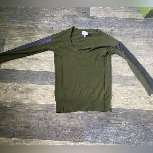 Woolly  minded leather and wool v neck sweater #6 - Picture 4 of 4